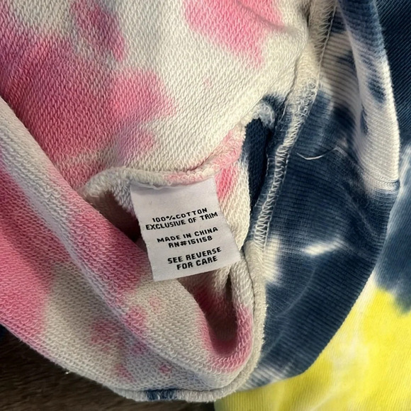 525 Women's Tie Dye Basic Crew Sweatshirt in Midnight Multi Yellow Pink large - Picture 3 of 4